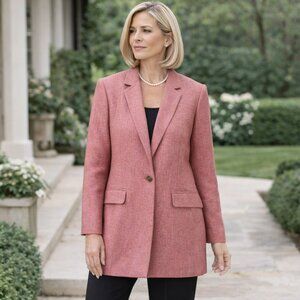 Lands End Womens Wool Silk Linen Blend Blazer 18 Pink Single Button Quiet Luxury